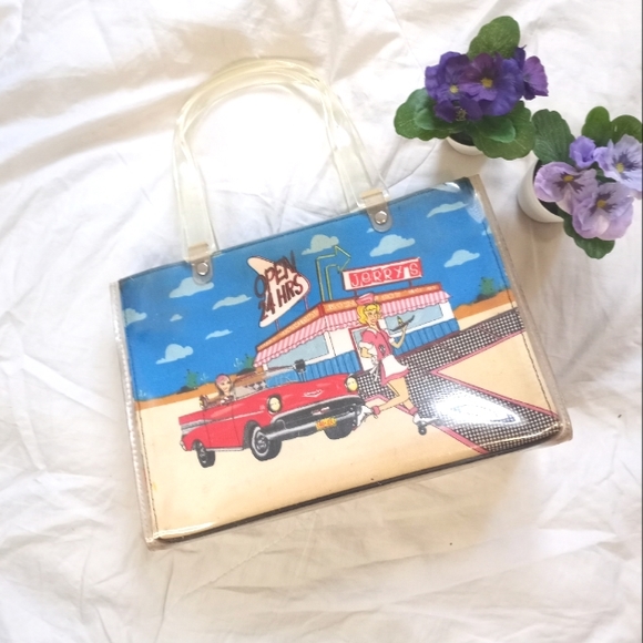 VINTAGE 1950 GRAPHIC AMERICAN TOPICS CLEAR LUCITE PURSE - Picture 12 of 12